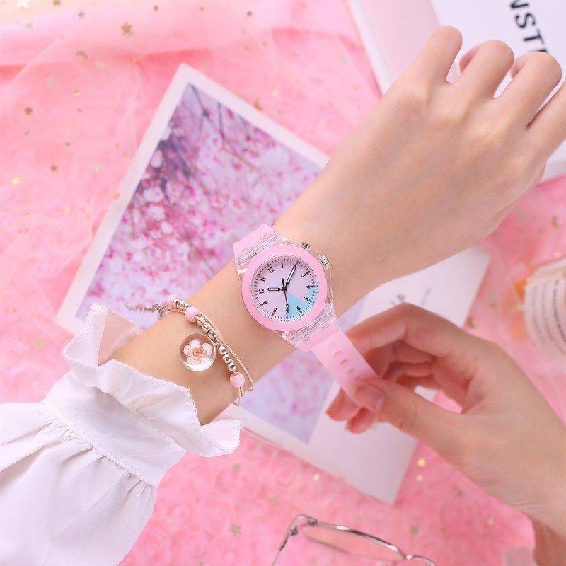 Dễ thương Nam Nữ trẻ em đầy màu sắc phát sáng Quà Tặng Đồng hồ đeo tay nữ ins Hàn Quốc phiên bản của đơn giản thời trang