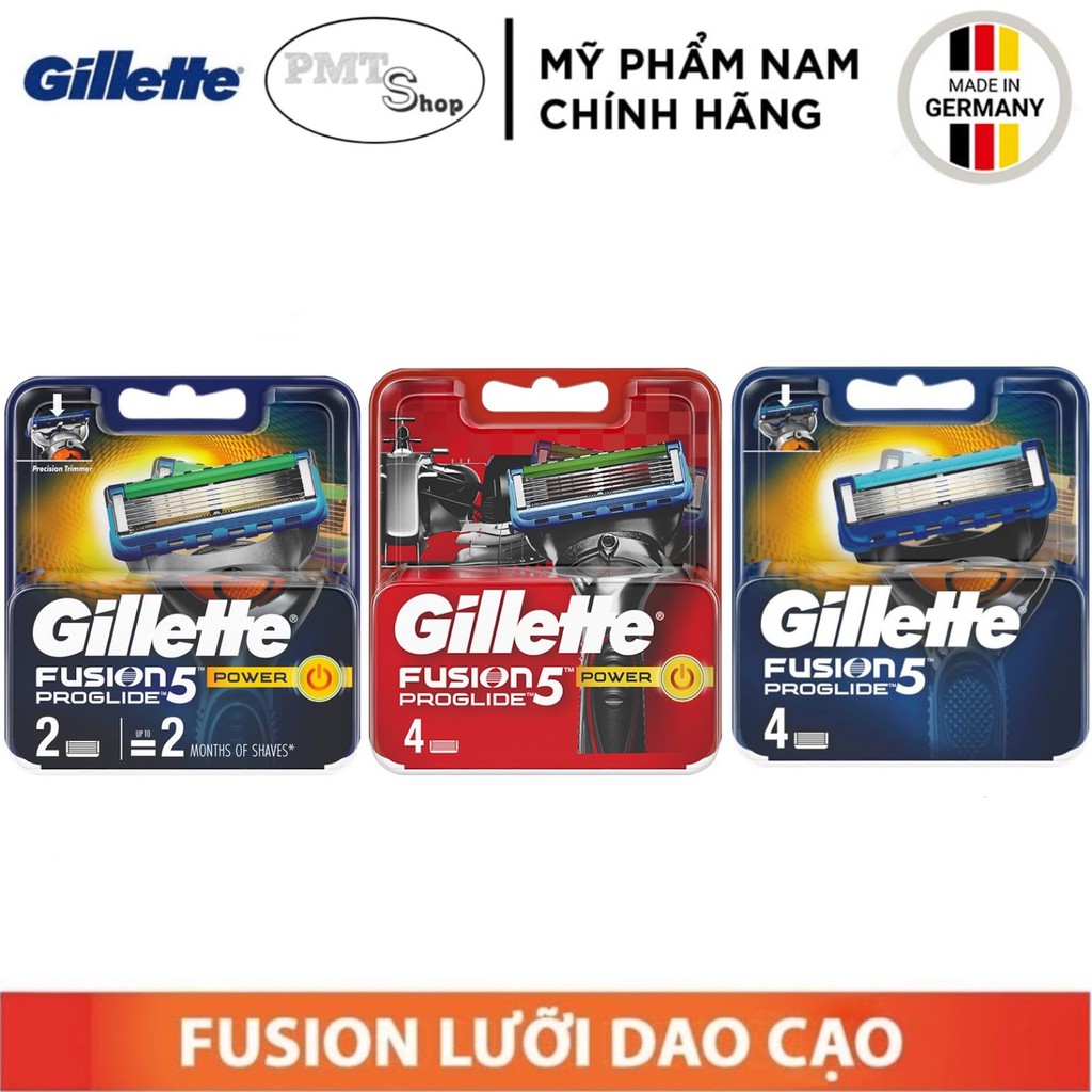 [Đức] Hộp Lưỡi dao cạo râu cao cấp Gillette Fusion 5 lưỡi Proglide Power | Proshield Chill vỉ 4 cái | 2 cái