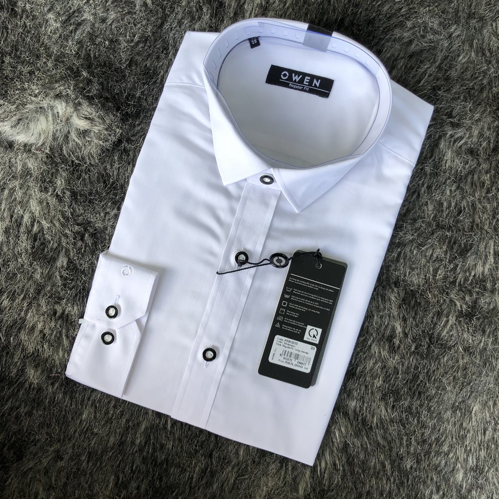 NEW 💯 . OWEN - Áo sơ mi dài tay màu trắng in vân nổi Owen Regular fit 81037 Cực Đẹp .1 . M08 : ࿄ ' .