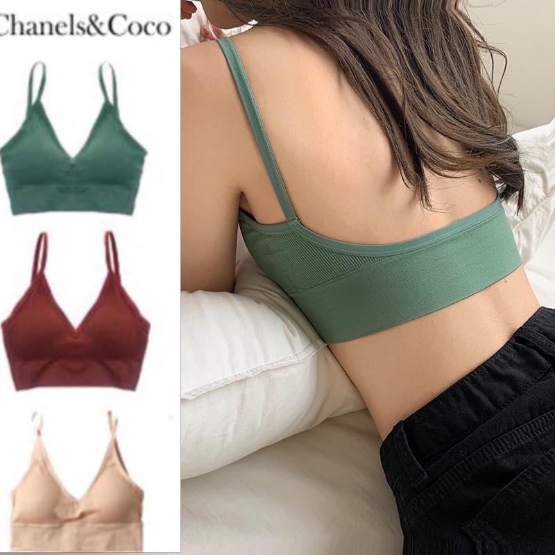  Áo Ngực Cổ Chữ V Màu Trơn Thời Trang Thoải Mái Cho Nữ