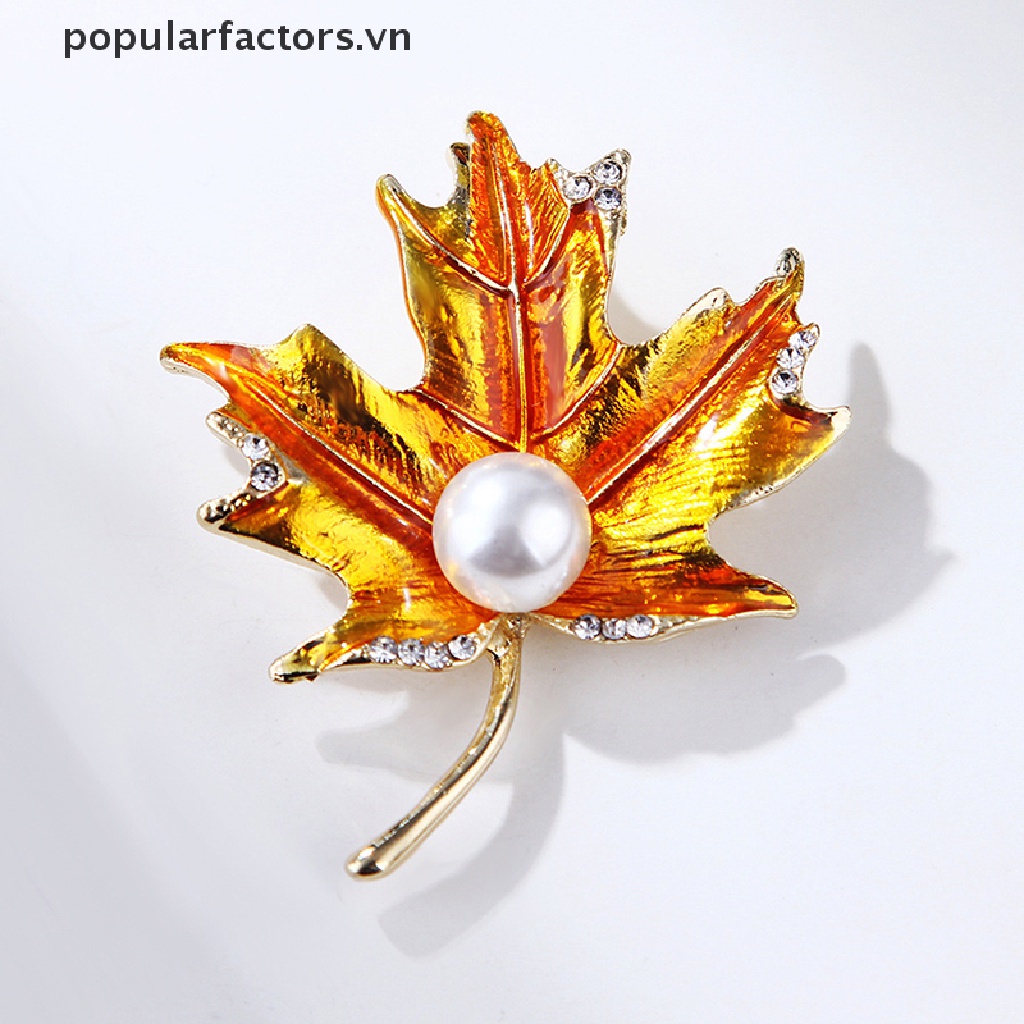 Ghim Cài Áo Hình Lá Phong Đính Ngọc Trai Nhân Tạo Thời Trang