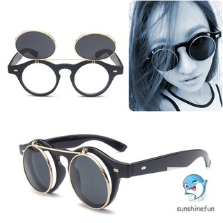 Kính râm gọng tròn tròng lật thời trang cổ điển thời trang Steampunk Goth