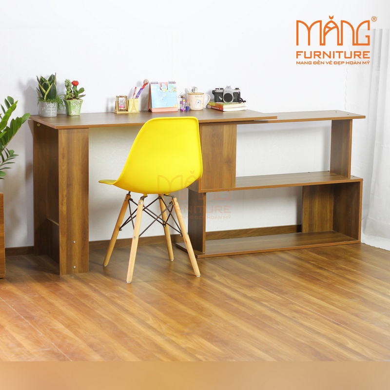 Bàn làm việc gỗ MDF xoay 360 độ tinh tế - Bàn học có giá sách cỡ lớn hiện đại BLV12