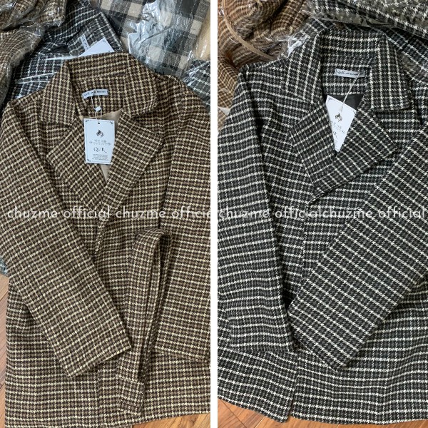  Áo Khoác Dạ Dáng Blazer Kèm Đai, Áo Khoác Blazer Dạ Kẻ Caro Phong Cách Hàn Quốc | BigBuy360 - bigbuy360.vn
