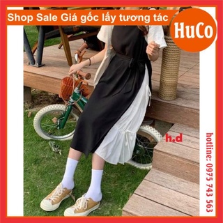 Sét yếm babydoll nữ, yếm đen buộc eo phối váy xòe ba tầng trắng form chuẩn ảnh ulzzang freesize dưới 55kg có bán