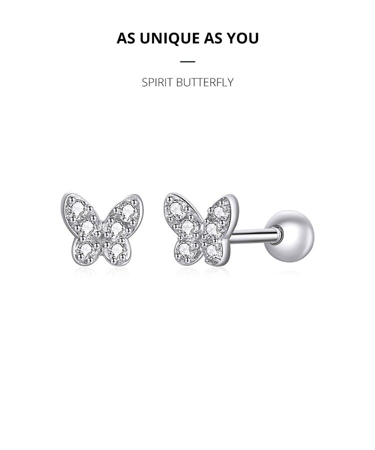 Khuyên tai Bamoer SCE1116 bạc 925 hình bướm dát đá zircon dành cho nữ
