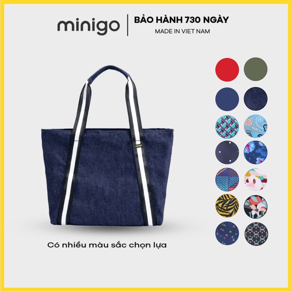 Túi tote Minigo vải canvas có khóa miệng và ngăn phụ chống thấm nước phù hợp đựng nhiều đồ nhiều màu