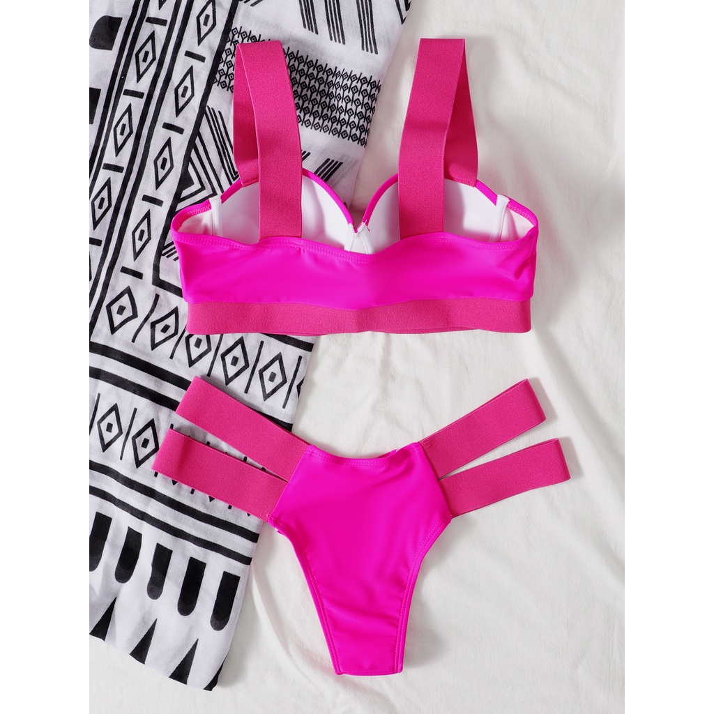 Bộ đồ bơi nâng ngực phối màu hồng xanh lá H406 | BigBuy360 - bigbuy360.vn