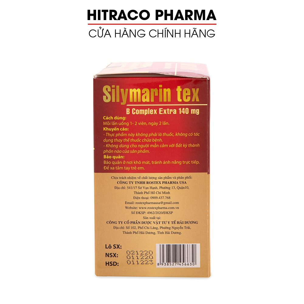 Viên uống bổ gan Silymarin Tex mát gan, giải độc gan - Hộp 100 viên [Silymarin Tex Đỏ]