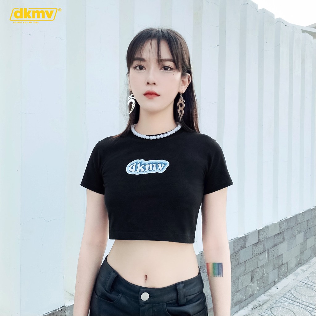 Áo crotptop nữ ôm tay ngắn màu đen DKMV - Croptop ôm Black Azure