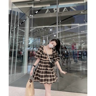 Đầm caro cổ u