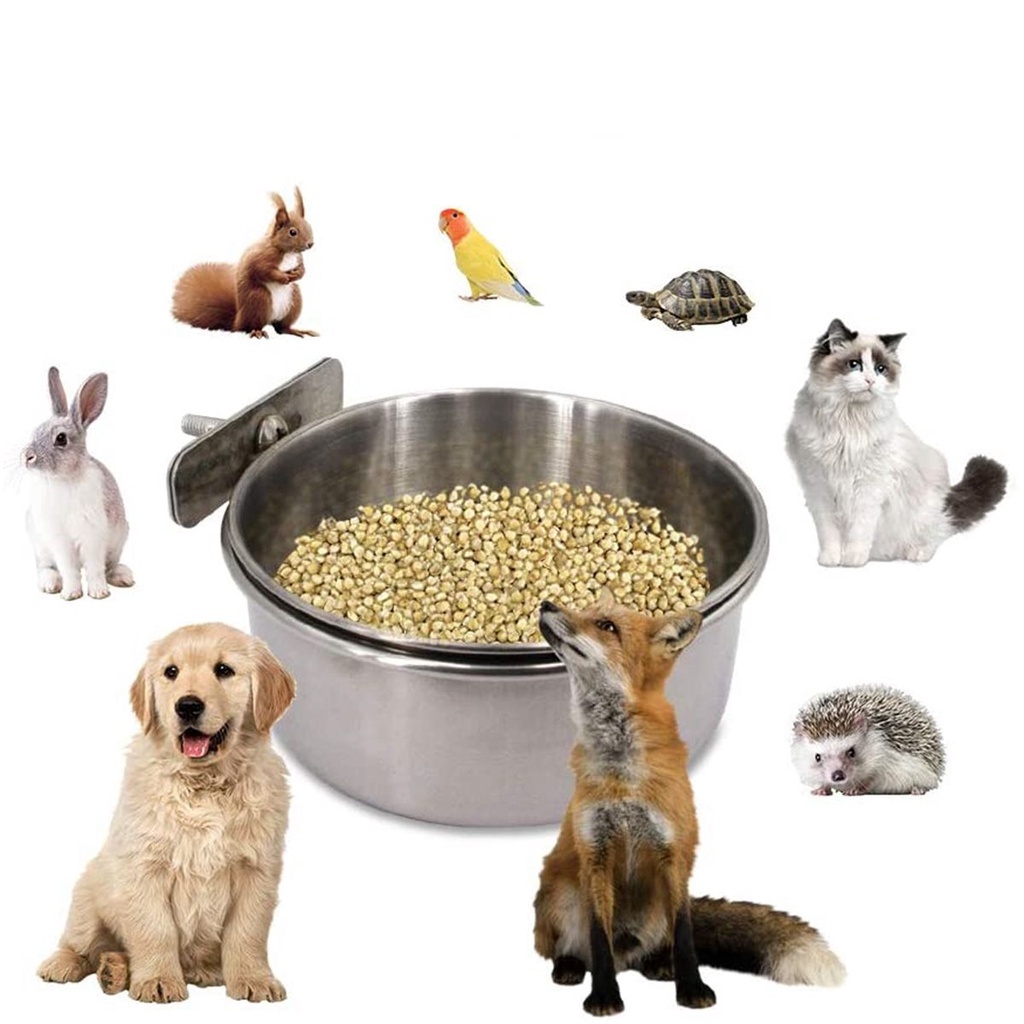Bát Đựng Thức Ăn Nước Uống Bằng Thép Không Gỉ Có Kẹp Gắn Lồng Nuôi Chim Vẹt / Hamster / Chim Cảnh