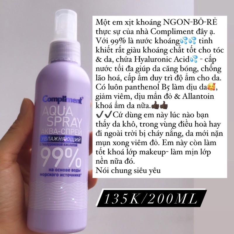 💦 Xịt khoáng Aqua Spray Hyaluronic Acid - Compliment | BigBuy360 - bigbuy360.vn