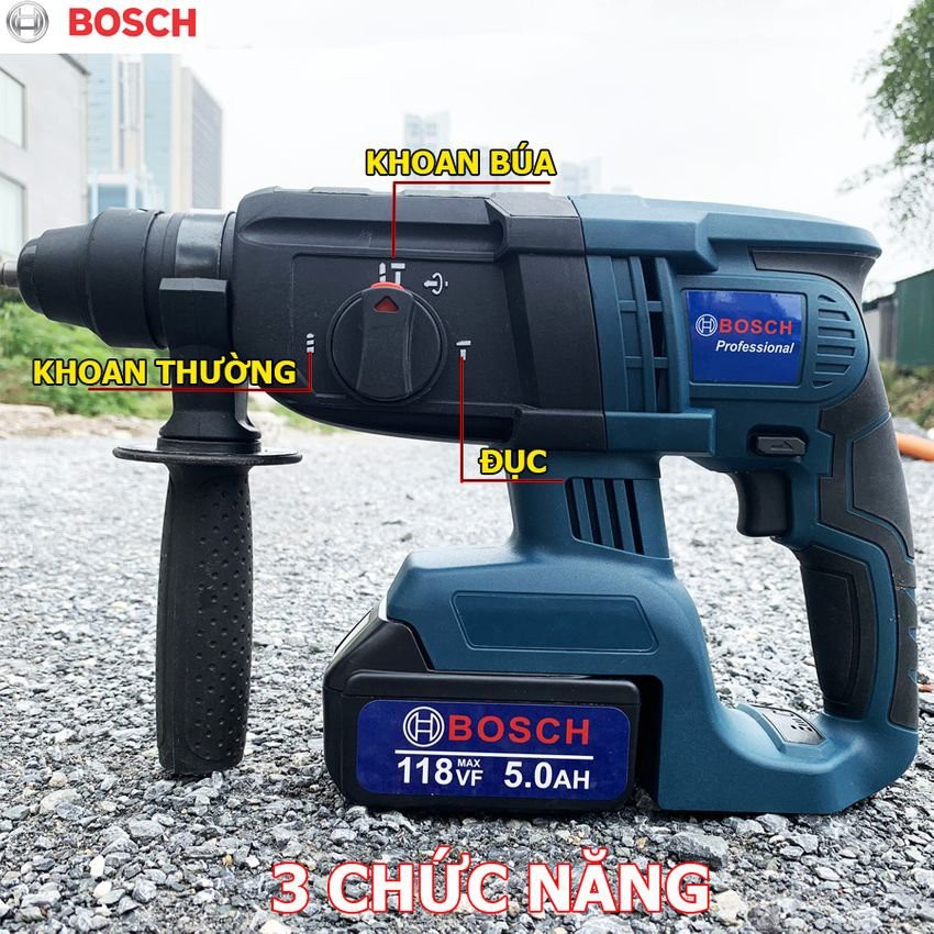 Máy khoan đục bê tông BOSCH 118V - Không chổi than, 2 Pin 6.0Ah