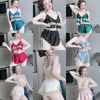 Bộ ngủ lụa mặc nhà 2 dây ngắn đùi sexy quyến rũ latin lụa - lụa satin