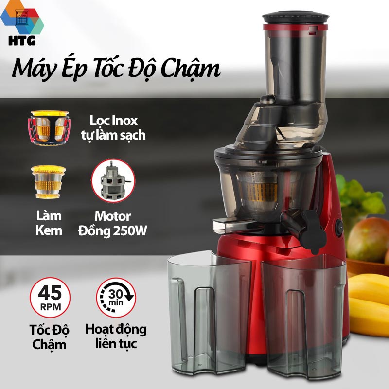 Máy ép trái cây chậm AM400 ép siêu mạnh, công suất 250W, động cơ DC đồng 100%, lọc inox 304, 45 vòng/phút