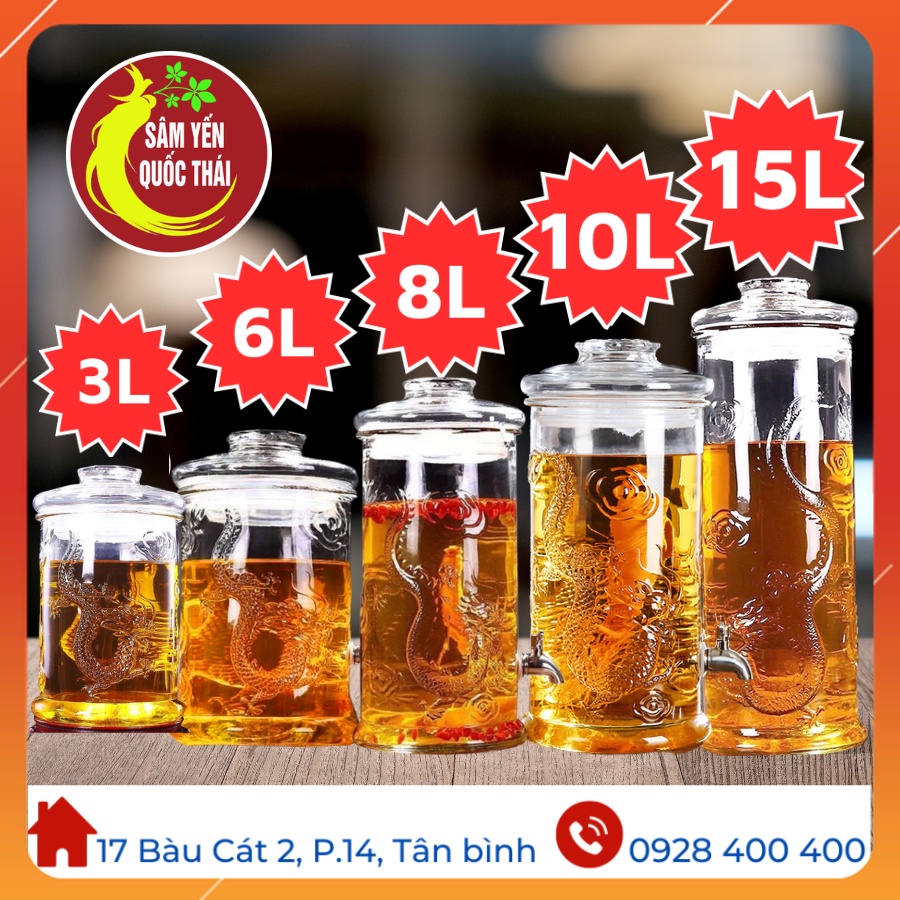 Bình Thủy Tinh Ngâm Rượu Có Van & Không Van 3L 6L 8L 10L 15L Kiểu Dáng Trụ Rồng. Bình Ngâm Rượu Có Vòi/Không Vòi Bền Đẹp