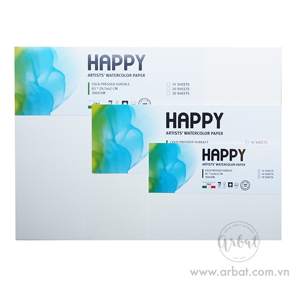 [ARBAT] Giấy vẽ màu nước Happy 300gsm - Xấp 10 tờ