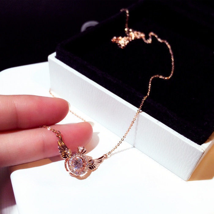 Vòng cổ thép titan mặt đôi cánh thiên thần đính đá zircon sang trọng thời trang