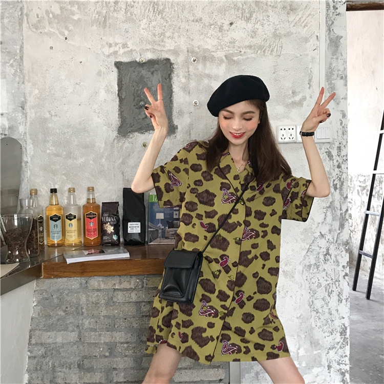 Đầm Sơ Mi Tay Ngắn Dáng Rộng Họa Tiết Da Báo Thời Trang Hong Kong 2020 | BigBuy360 - bigbuy360.vn