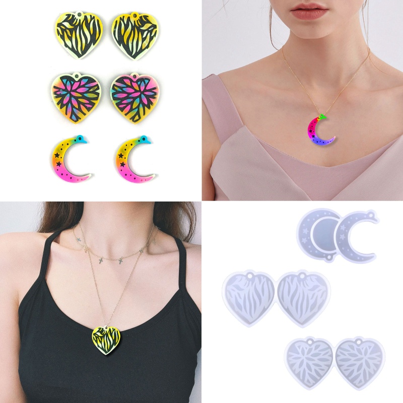 Khuôn Silicone Hình Trái Tim / Mặt Trăng Làm Trang Sức Thủ Công