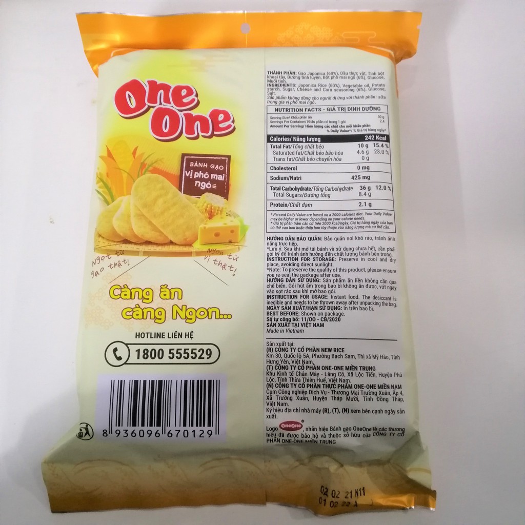 Bánh Gạo One One Vị Bắp Phômai (Gói 118g)