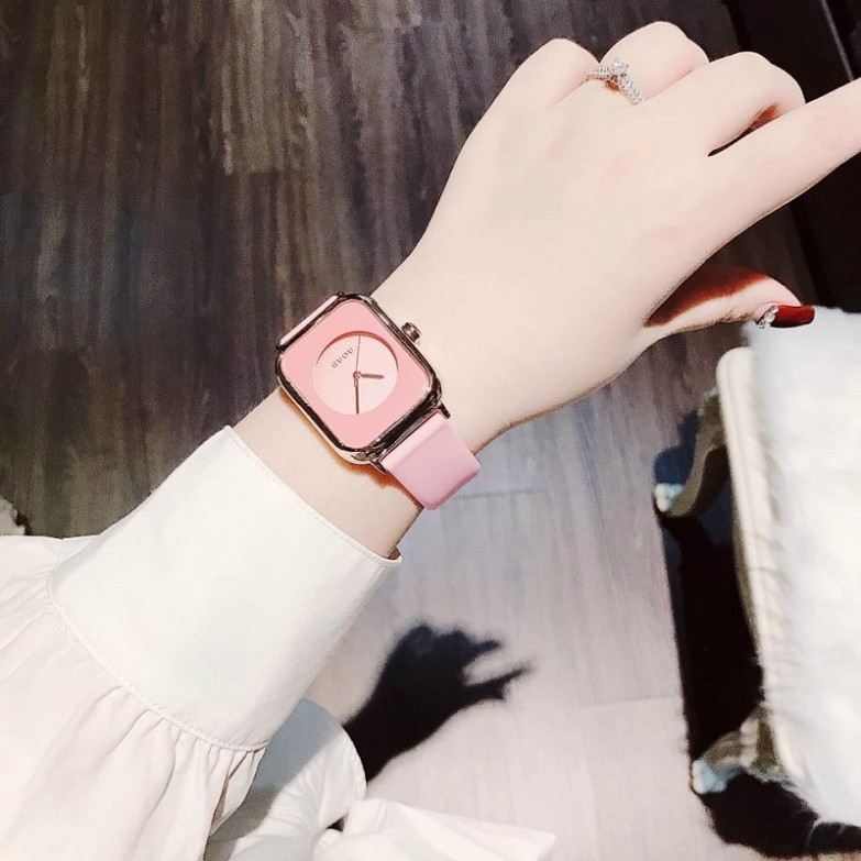 Đồng hồ nữ đẹp GUOU cao cấp  đeo tay thời trang mặt vuông dây cao su chống nước DH 07