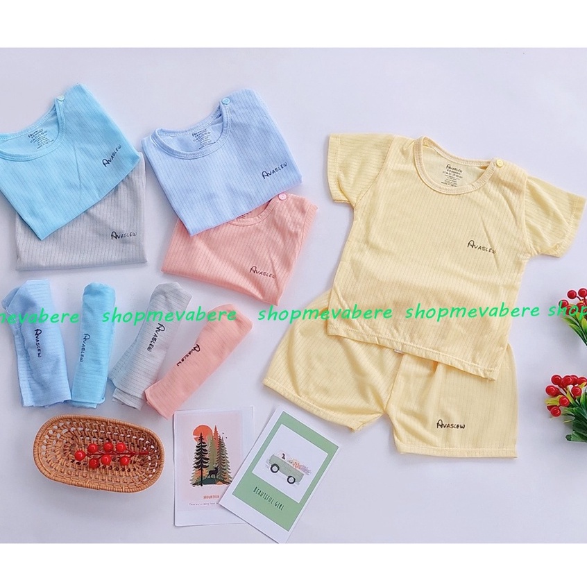 Bộ cộc tay cài cúc vai Ava cho bé sơ sinh vải gân tăm nhiều màu, hàng đẹp - 𝐁𝐎𝟔𝟕