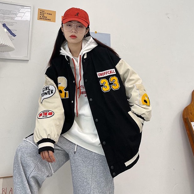 Áo Khoác Bóng Chày Dáng Rộng In Họa Tiết Phong Cách Hàn Quốc Thời Trang Cho Nam Và Nữ