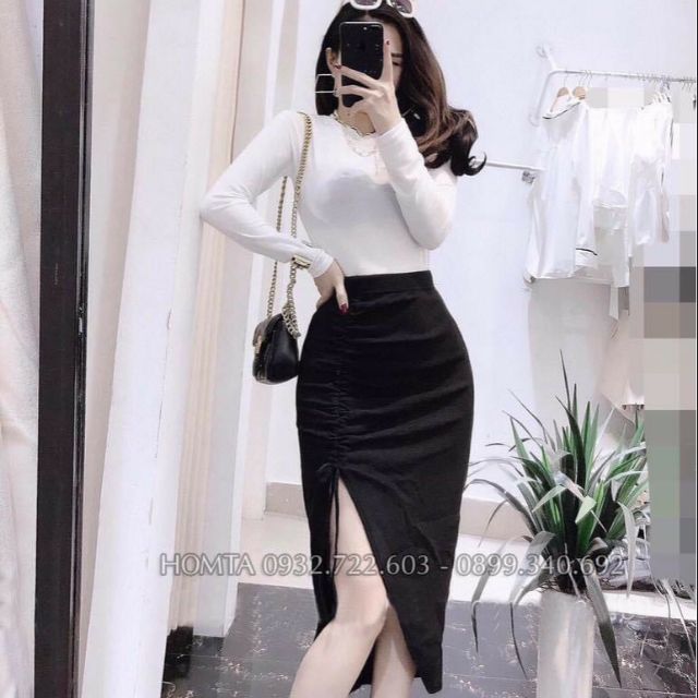 CHÂN váy xẻ tà kiểu rút dây 1 bên