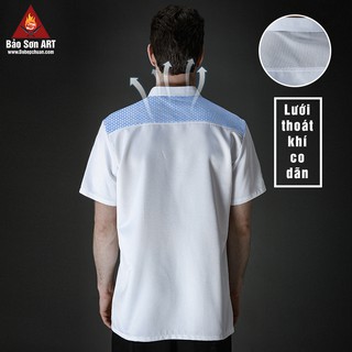 [CT04] Đồng Phục Bếp Ngắn Tay Cúc Bấm Vải Mềm Lụa Mát