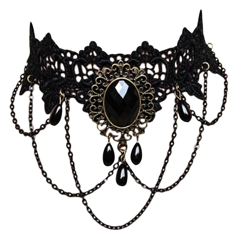 Dây chuyền choker dạng ren đính đá thời trang phong cách lolita vintage