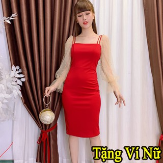 Đầm ôm body dự tiệc phối tay lưới mới nhất 2021