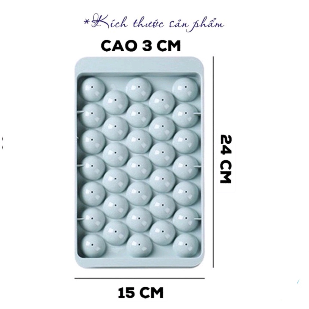 Khay đá bi tròn tủ lạnh 33 viên có nắp đậy Việt Nhật, Khuôn làm thạch hoa quả hình bi tròn ngộ nghĩnh.