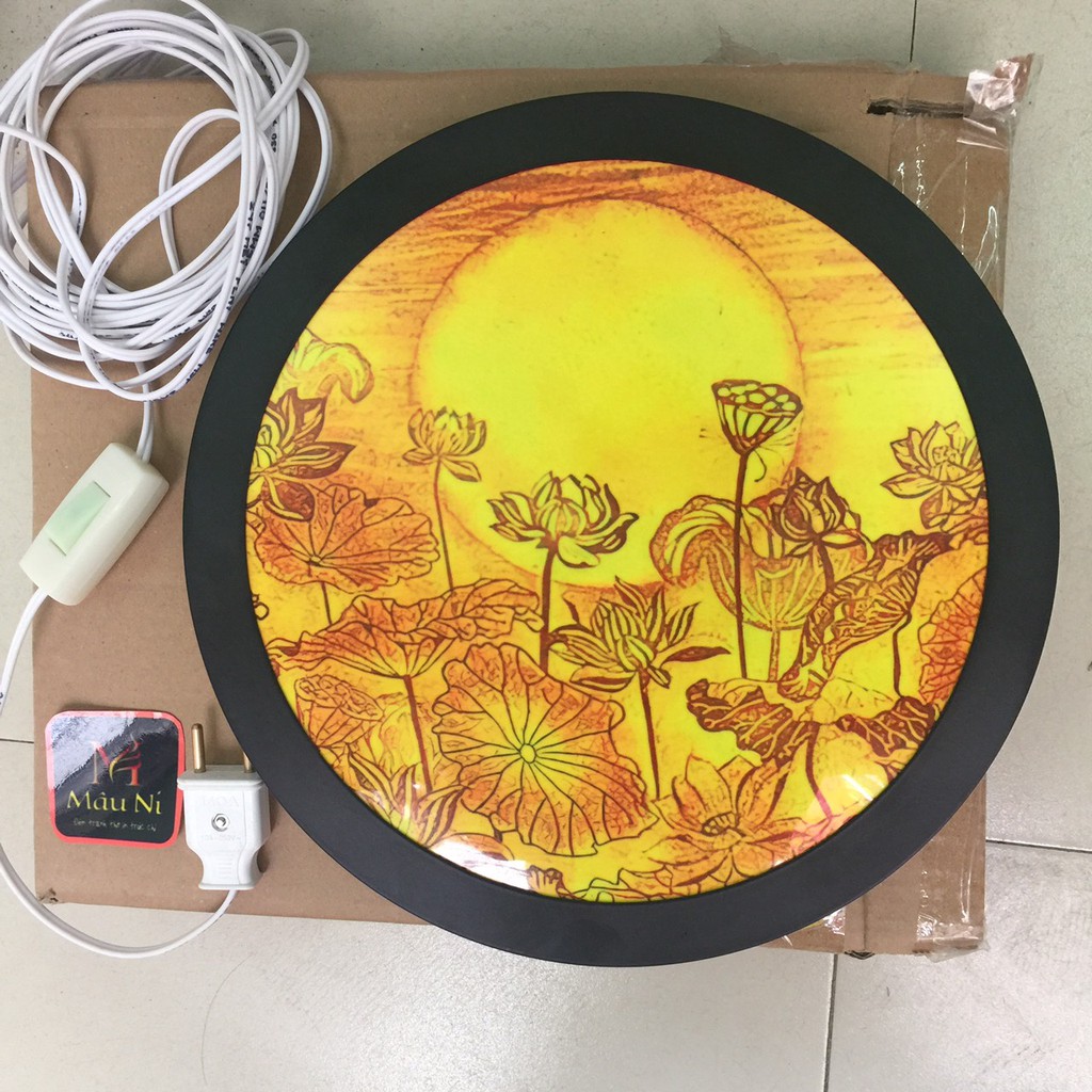 Sx -  Đèn Hào Quang in họa tiết tranh trúc chỉ 198, khung sắt, Đường kính 30cm (đặt tượng thờ cao 25cm đến 40