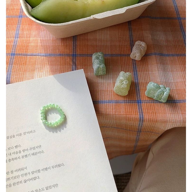 Nhẫn đính hạt màu xanh lá cỡ nhỏ đơn giản dễ phối đồ 22349