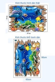 Decal dán tường 3D con cá heo b191