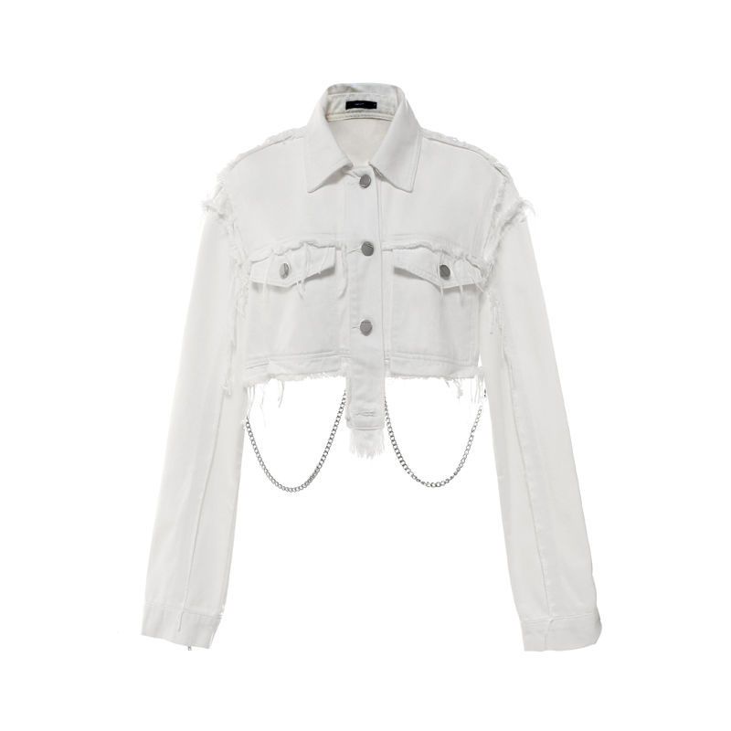 Áo Khoác Denim Ngắn Viền Xích Có Thể Tháo Rời Thời Trang Xuân Thu Cho Nữ