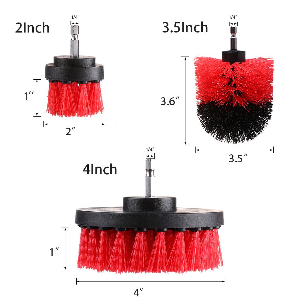 Bộ bàn chải gắn máy khoan điện vệ sinh ô tô cỡ 2'' 3.5'' 4'' nhiều màu sắc tùy chọn (có bán lẻ)
