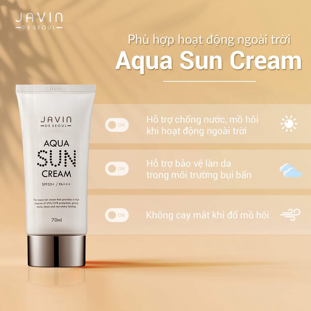 Kem chông nắng nâng tông, trang điểm dùng cho mọi loại da Javin De Seoul Aqua Sun Cream SPF 50 PA+++ 70g