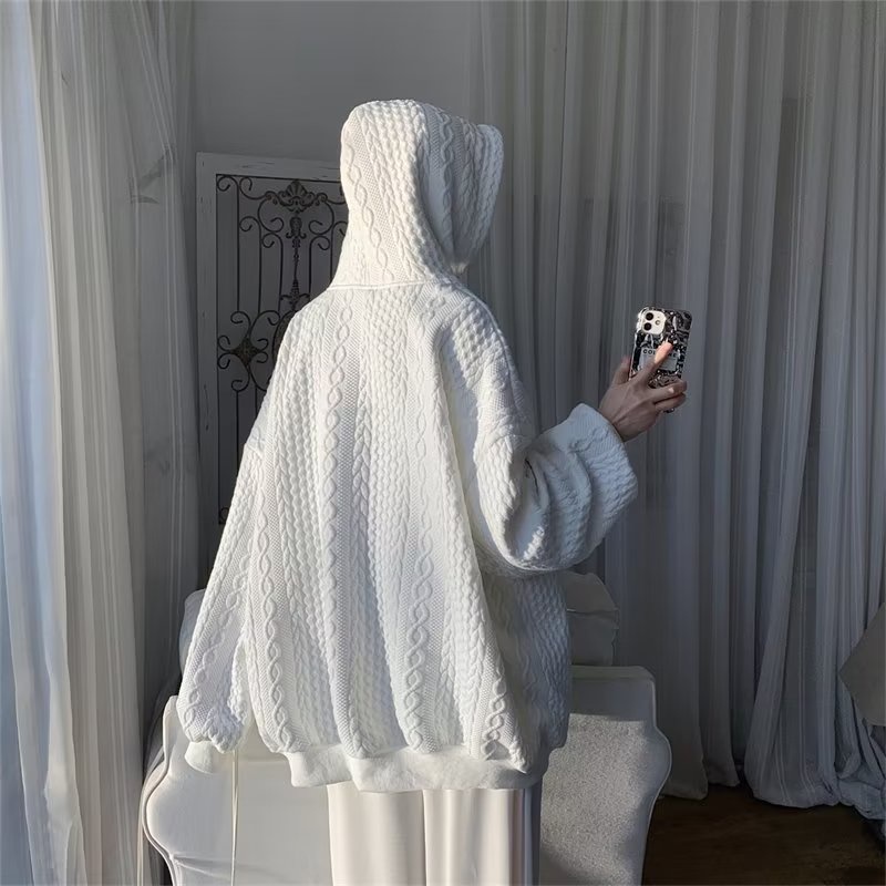 【Ba màu】Waffle đơn giản thời trang áo hoodie nam nữ vintage áo hoodie form rộng Hàn Quốc áo hut hoodie nữ