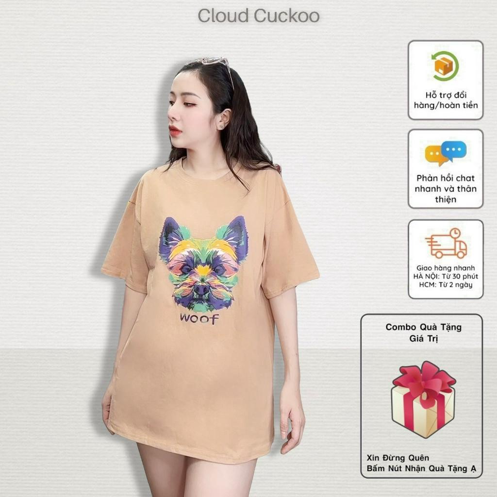 Áo Thun Nữ Dáng Rộng In Hình Chú Cún Sắc Mầu Chất Cotton Khô Bền Đẹp