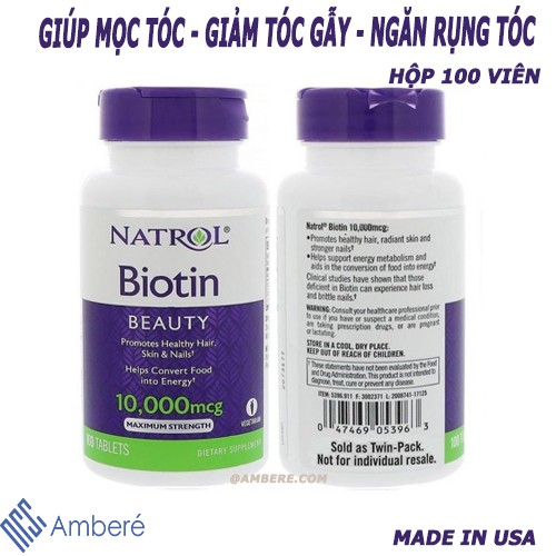 Biotin 10000 Mcg 100 Viên Của Mỹ Giúp mọc tóc giảm tóc gẫy ngăn rụng tóc | Thế Giới Skin Care