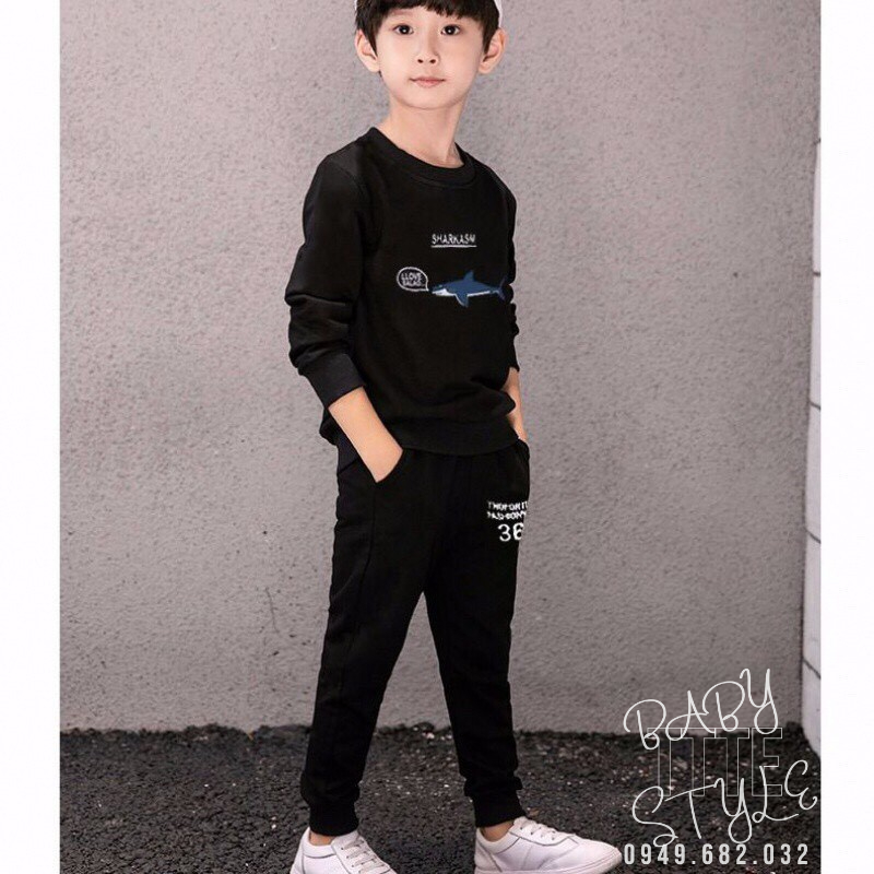 Bộ quần áo thu đông &quot;S.H.A.R.K&quot; 14-48kg cho bé trai từ 4-14 tuổi. Thiết kế đẹp. Hàng may kỹ.