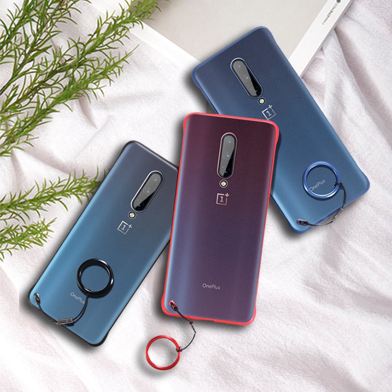 Ốp điện thoại trong suốt viền có màu kèm móc khóa dạng nhẫn tiện lợi cho OnePlus 7 Pro