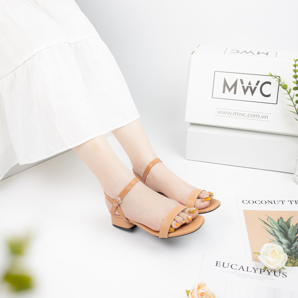 Giày Sandal Cao Gót MWC Đế Vuông 3CM Màu Nâu Kem Lạ Mắt NUCG-3873
