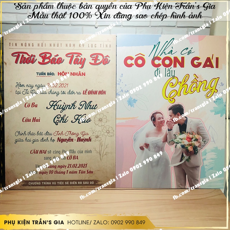 Bảng Form mẫu thời báoTên Cô Dâu - Chú Rể, , Đính Hôn - Lễ Vu Quy - Đám hỏi, Treo backdrop ,Treo cổng hoa
