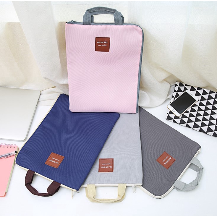 Túi Vải Canvas Đựng Máy Tính Bảng Ipad A4 Đa Năng Màu Trơn Thời Trang