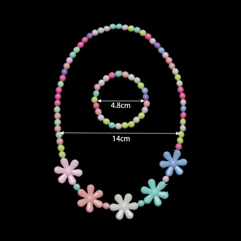 Bộ trang sức vòng cổ dây chuyền + vòng tay nhựa acrylic đính hạt nhiều màu cho bé gái