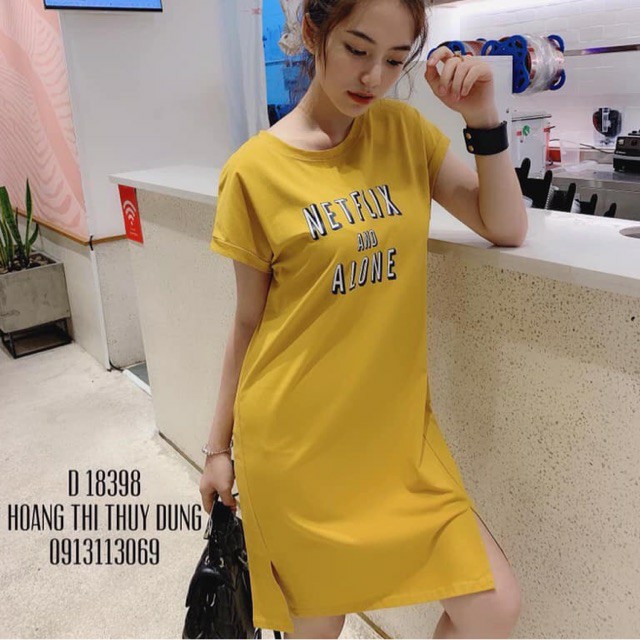 [ Mã FAMAYWA2 giảm 10K đơn 50K] váy suông xẻ tà in chữ nex chất cotton nhiều màu | BigBuy360 - bigbuy360.vn